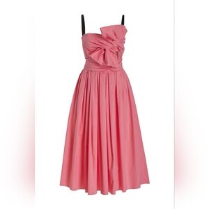 ◇*$2,725 NEW CAROLINA HERRERA CANDY PINK BOW COTTON MIDI DRESS US 14